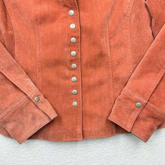 VTG Y2K Live a Little Suede Snap Front Jacket Rust Orange Western Boho Womens PM - Picture 4 of 12
